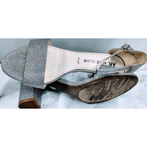 Ann Taylor Katrina Silver Shimmer Block Sandal Heels Sparkle G;itter Shine Shoe - Picture 7 of 15